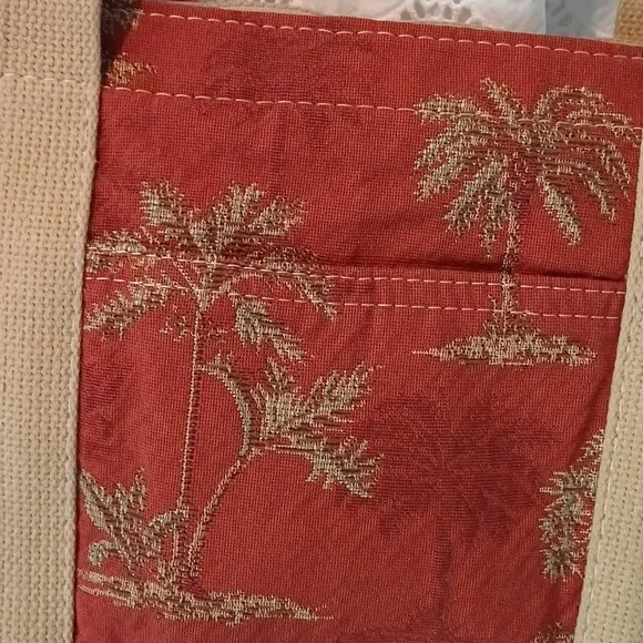 🔥🔥Bonnie Bag Upholstery palm trees vintage knitting needle point storage tote - Picture 2 of 16